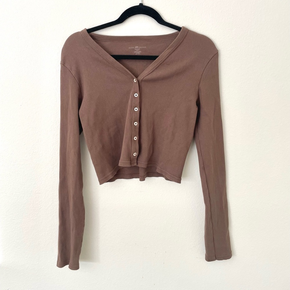 brandy melville brown v-neck button up cardigan sweater